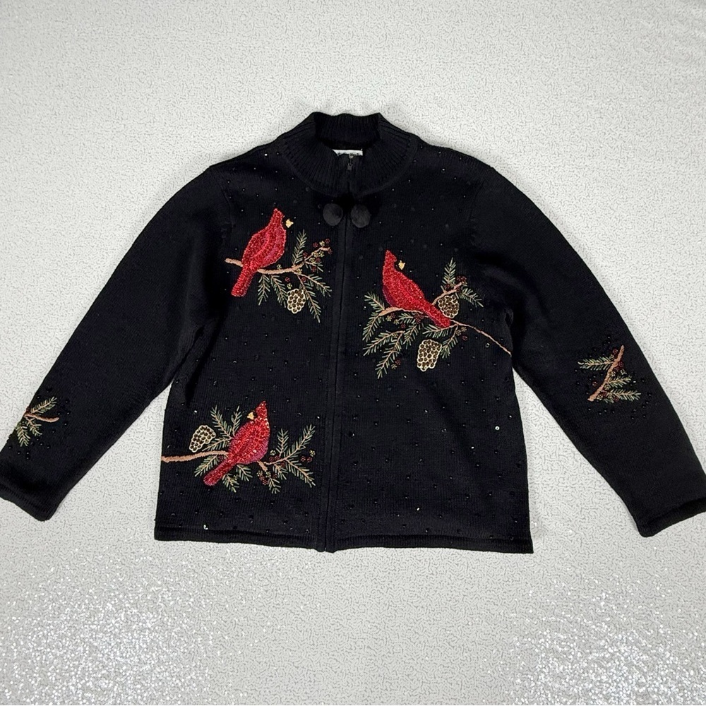 Heirloom Collectibles Christmas Cardinal Embellished Sweater Cardigan XL - Picture 8 of 10